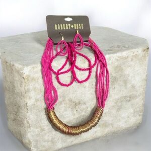 Robert Rose Fuchsia and Gold Necklace Set